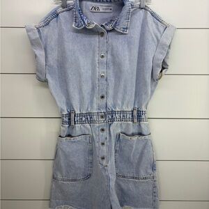 Zara Light Blue Denim Jumpsuit